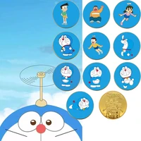 cartoon anime doraemon gold coin gold plated cute coin game commemorative coin animation collection toys kids gift 10pcsset