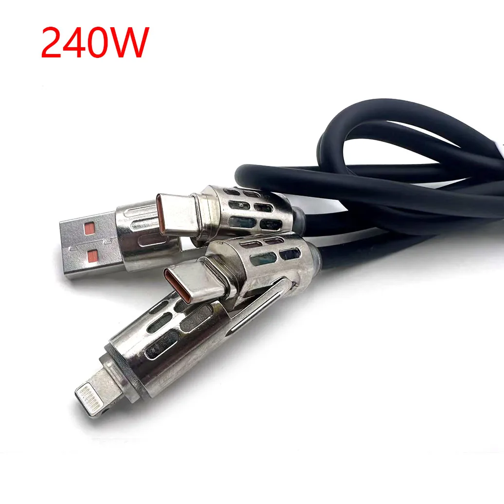 Фото Кабель для передачи данных 4 в 1, 240 Вт, сверхбыстрая зарядка, USB Type-C, из жидкого силикона и алюминиевого сплава, для iPhone, Huawei, Samsung, Xiaomi №2
