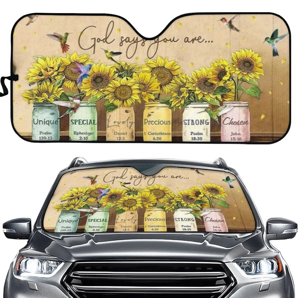 

Auto Sunshade Universal Sun Shade Sunflowers with Hummingbird Printed Sun Visor Car Front Windshield Reflector Sun Shade Protect