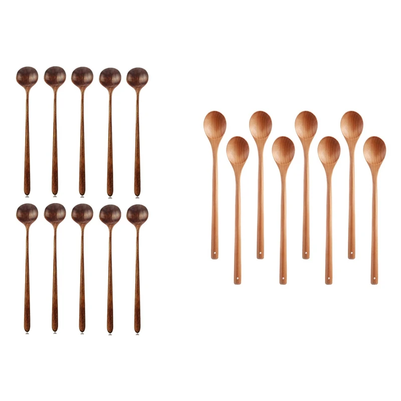 

18 Pcs Wood Mixing Spoon Long Handle Wooden Spoons, 8 Pcs A & 10 Pcs B