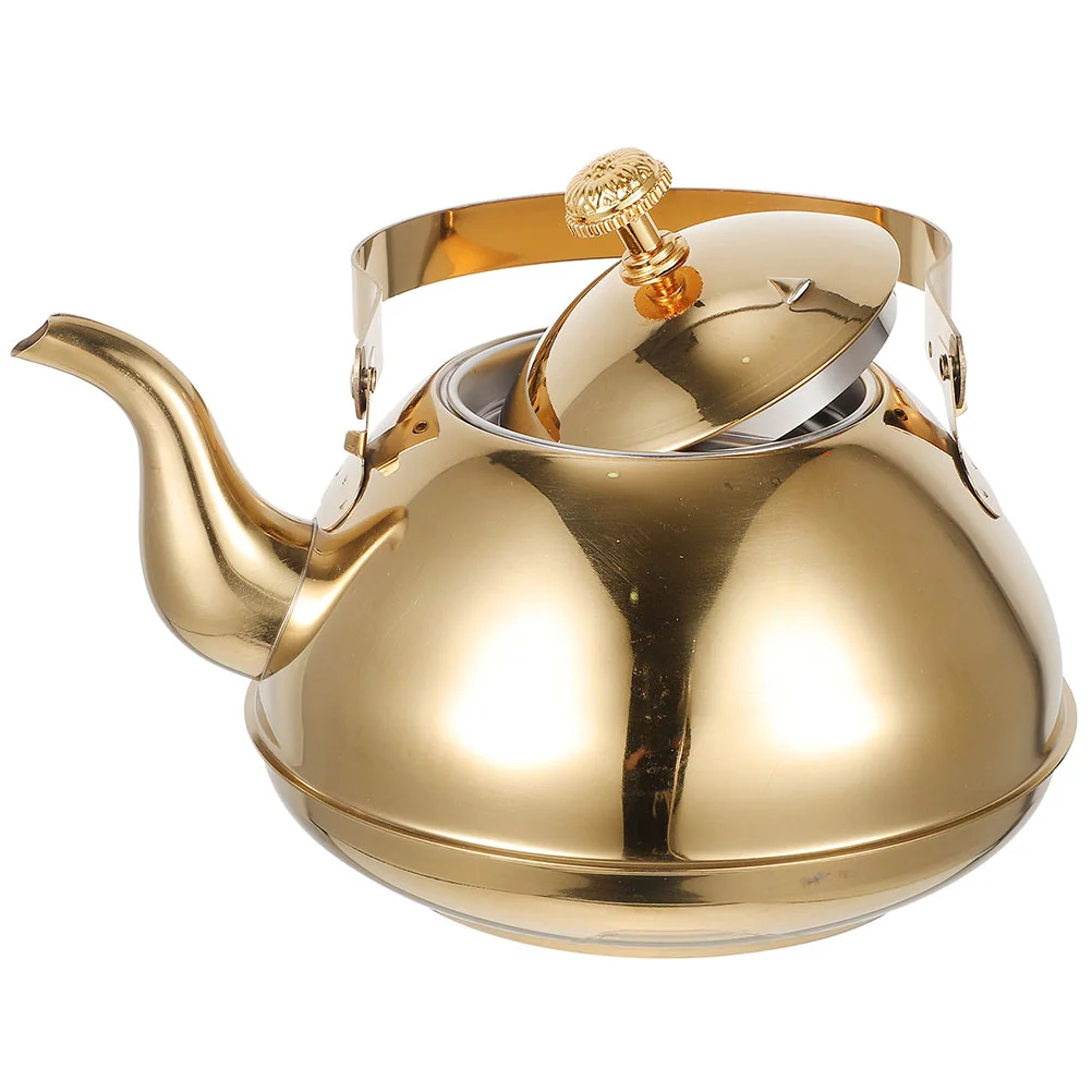 

Stainless Steel Tea Kettle Teapot Portable 22.5X17.5X15.5CM Home Golden Metal Modern