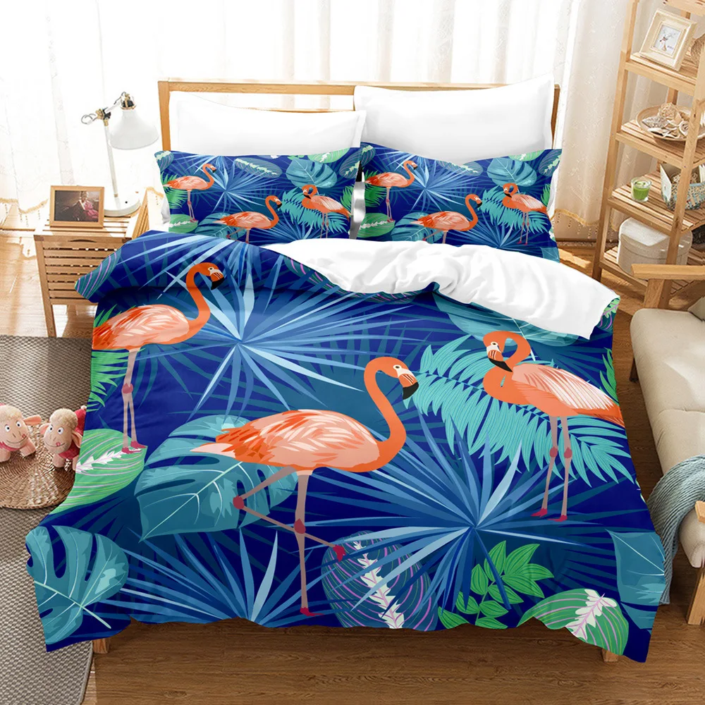 

Flamingo Duvet Cover King/Queen Size,Pink Wildlife Tropical Print Bedding Set for Kids Girls Teens,Palm Leaf Quilt Cover