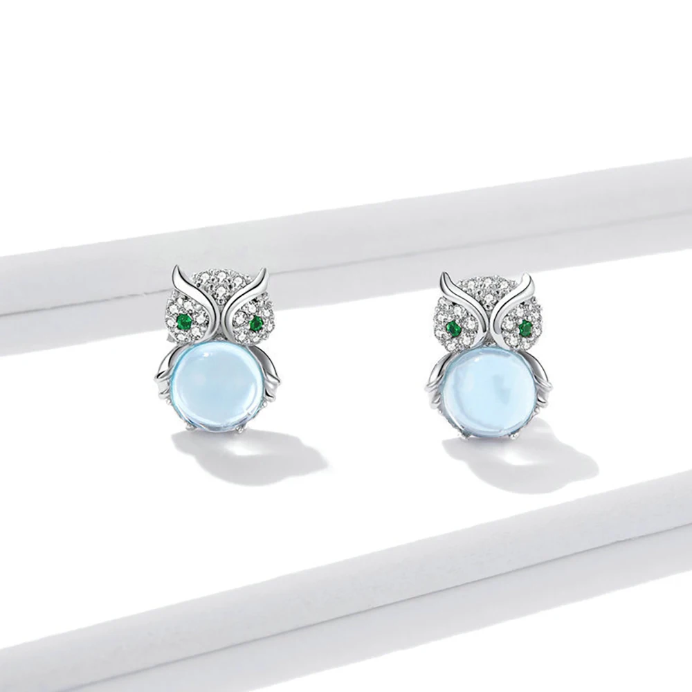 

100% S925 Sterling Silver Popular Owl Stud Earrings Girls Fashion Zircon Personality Animal Simple Stud Earrings