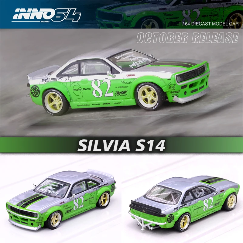 

INNO 1:64 SILVIA S14 Rocket Bunny Manz Factory Osaka Auto Messe 2017 Alloy Diorama Car Model Collection Miniature Carros Toys