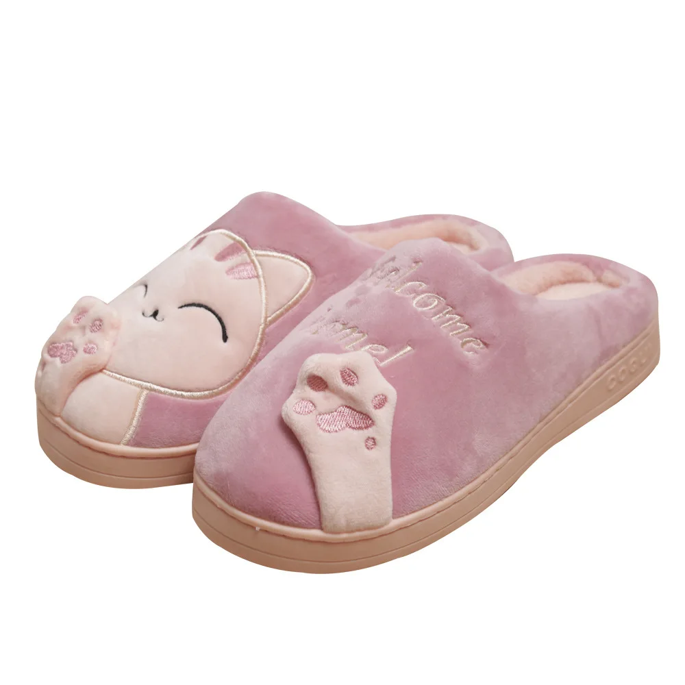 Women Winter Home Slippers Unisex Cartoon Cat Shoes Non-slip Soft Winter Warm House Slippers Indoor Bedroom Couples Floor Shoes