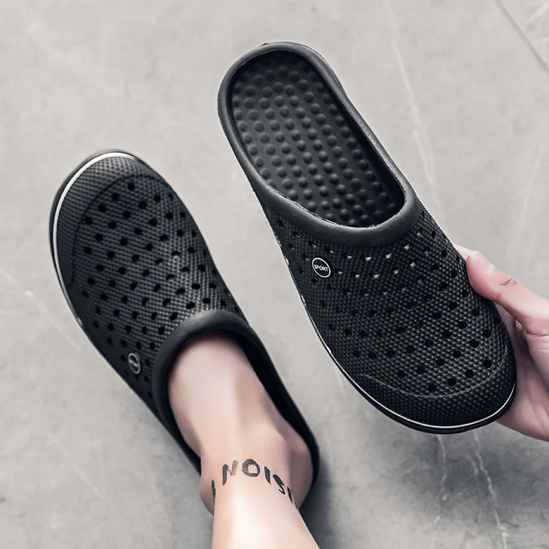 Мужские сандалии для сада и пляжа желейные дышащие с прорезями дешевые тапки