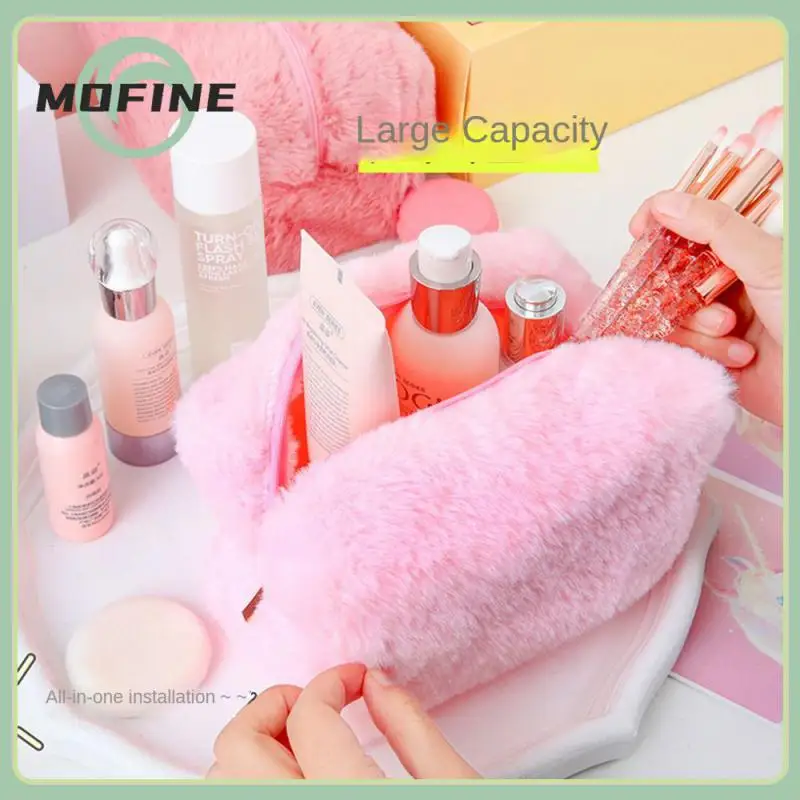 

Portable Storage Bag Large Capacity Hand Bag Plush Sweet Soft Pen Bag Cosmetic Makeup Bag