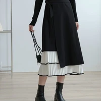women fashion japanese harajuku irregular streetwear skirts black patchwork ladies elegant long high waisted skirt female 2021