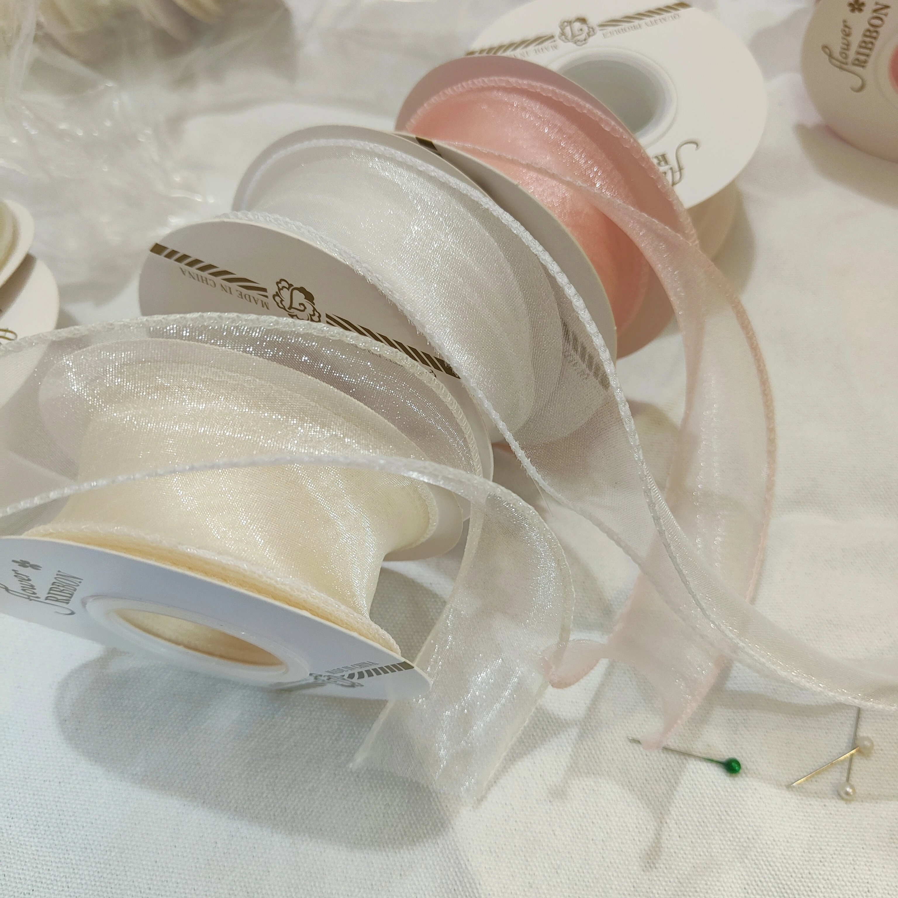 Набор из 3 рулонов — 10 ярдов прозрачная белая розовая бежевая шифоновая лента