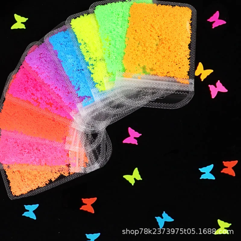 

1Bag Fluorescence Nail Holographic Butterfly Sequins Laser 3D Colorful Sequins Manicure Nail Art Decoration