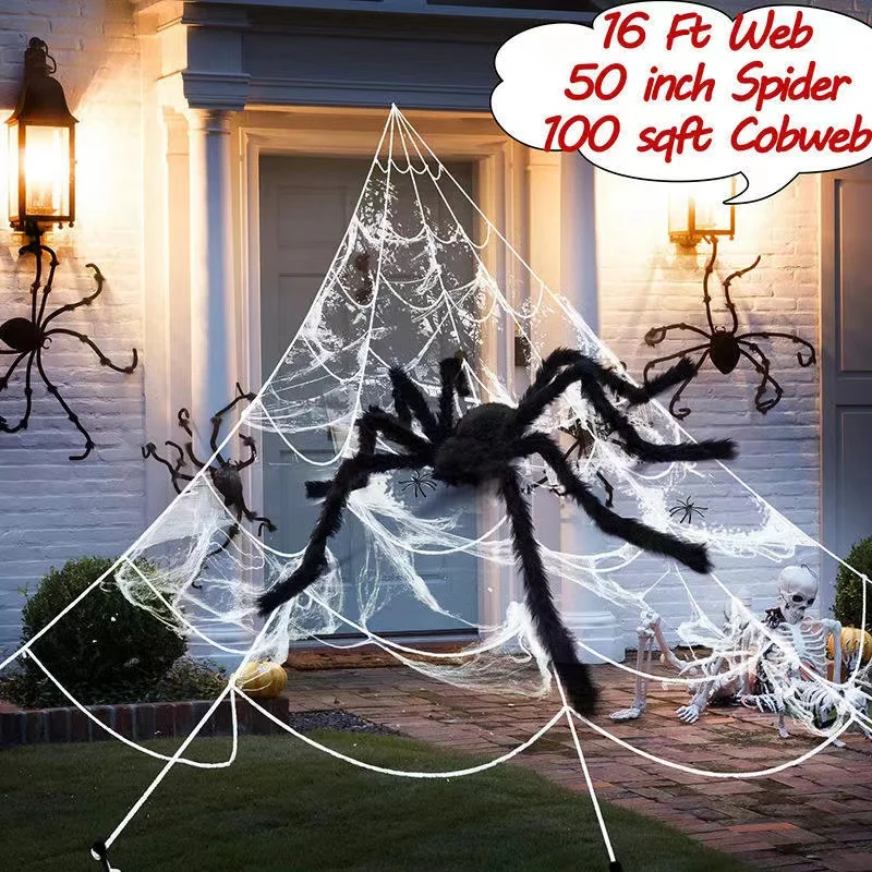 

150/250 см черно-белый паук на Хэллоуин веб-гигантская фотосессия для домашнего бара Декор Дом с привидениями украшение для Хэллоуина