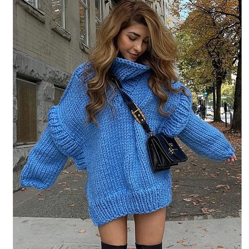 Зимний толстый Европейский Свободный свитер с высоким воротом вязаный пуловер