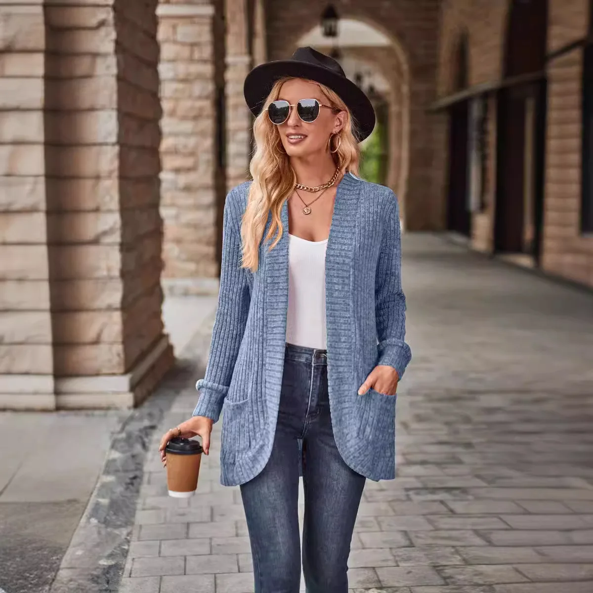 Fitshinling Женский Вязаный Кардиган Средней Эластичности Из Полиэстера С Длинными