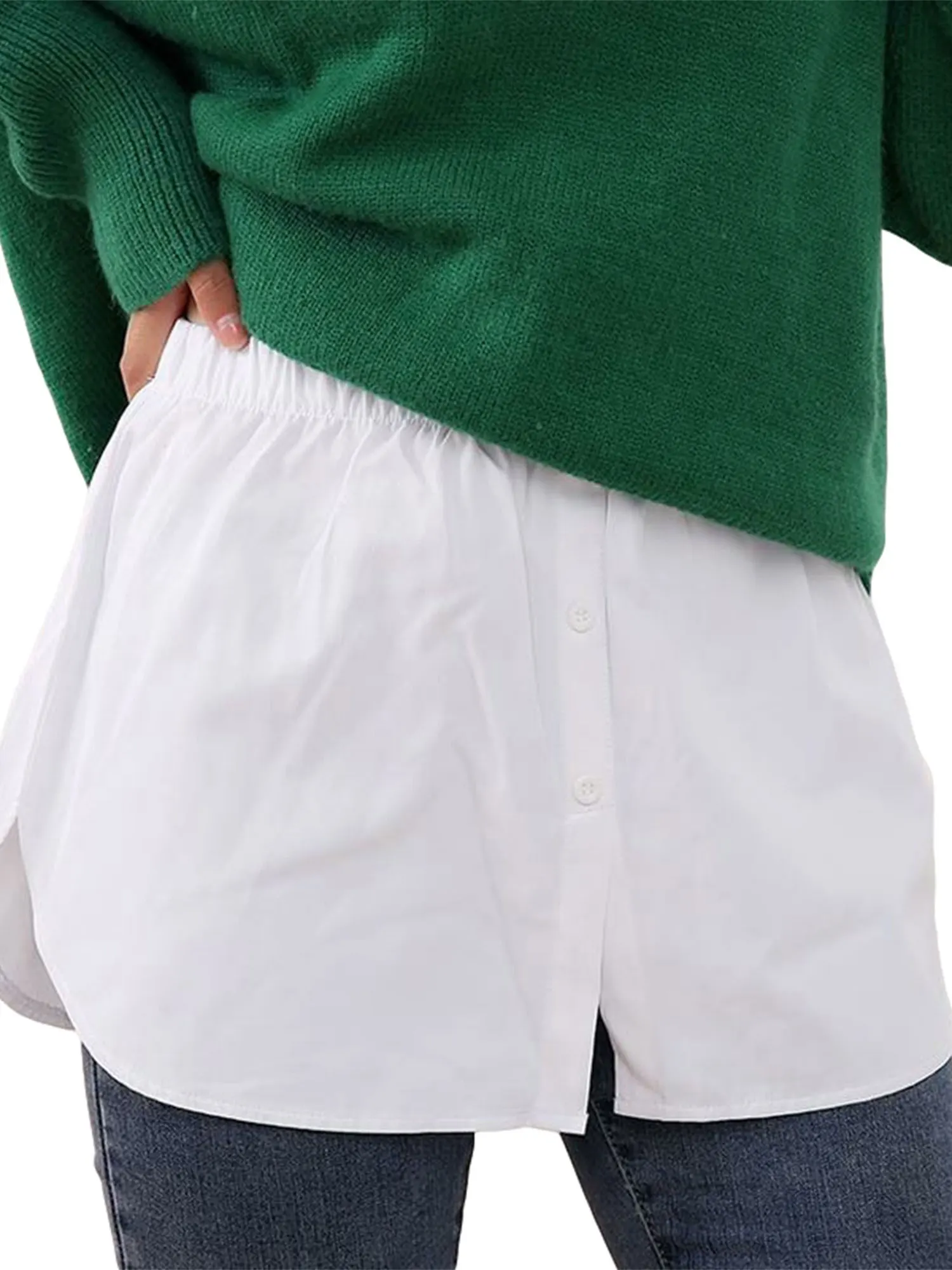

Women Adjustable Layering Fake Top Lower Sweep Shirt Unisex Casual Matching Basic Sweep Half-Length Skirt