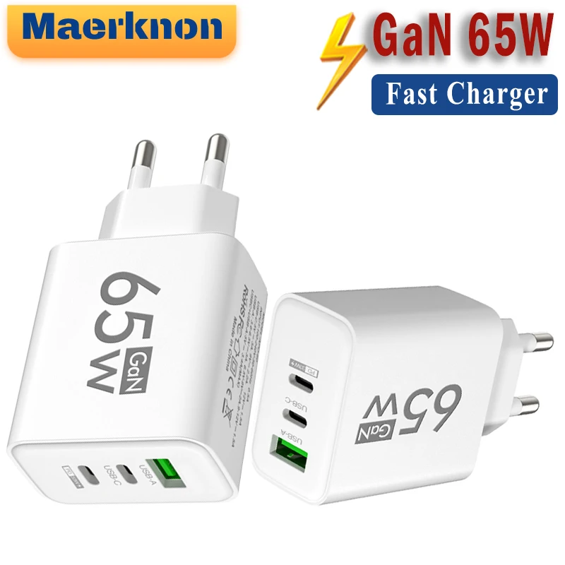 

USB Chargers 65W PD 3 Ports Fast Charging Type C Charger Quick Charger Mobile Phone Charges Adaptor For IPhone 11 13 Pro Xiaomi