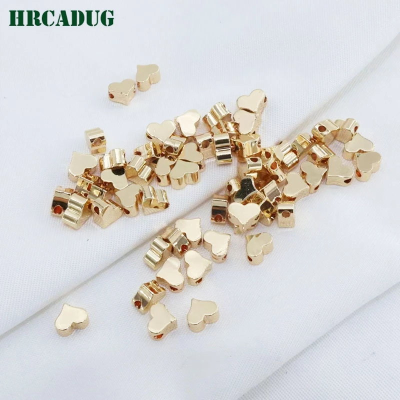 18K Gold Plated Small Love Heart Bead Bracelet Necklace Beaded Material Separation Beads DIY Jewelry Making Supplies Bulk Beads