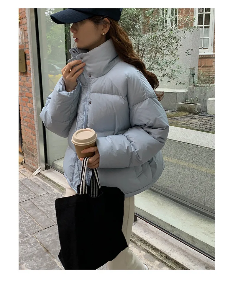 Short Down Coat Jacket Women Stand Collar Jackets 90% White Duck Thick Winter Loose Coats Khaki Apricot Overcoat Warm Clothes