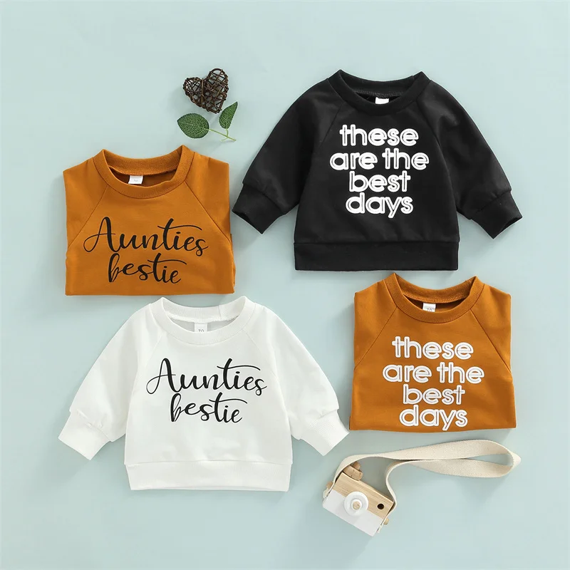 

Infant Baby Girls Boys Sweatshirts Letter Print Round Neck Long Sleeve Pullovers Spring Autumn Casual Tops for 0-18 Months