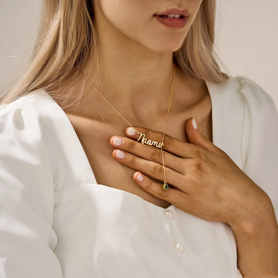 Оригинальное ожерелье с надписью на день рождения золотым именем камнем подарок