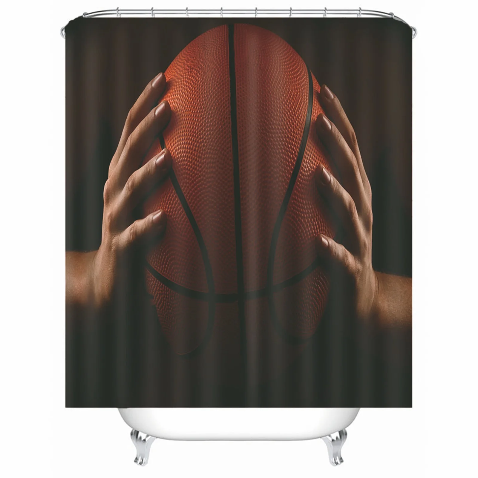 

Shower Curtain Cloth Polyester Basketball Hands Black Mold Mildew Resistant Waterproofwith Rustproof Grommets Hooks