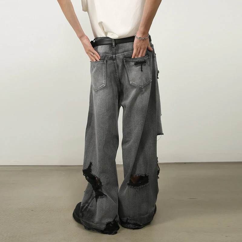 Джинсы мужские рваные в стиле хип-хоп модные брюки с эффектом потертости