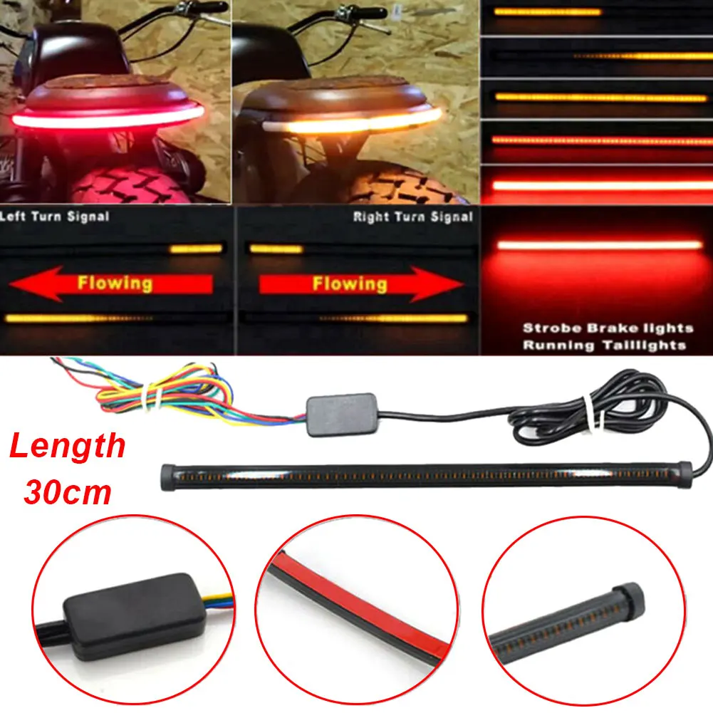 

New 12-24V LED Motorcycle Turn Signal Light Bar Strip Sequential Flashing LED Light Strip Bendable Brake Taillights Accessories