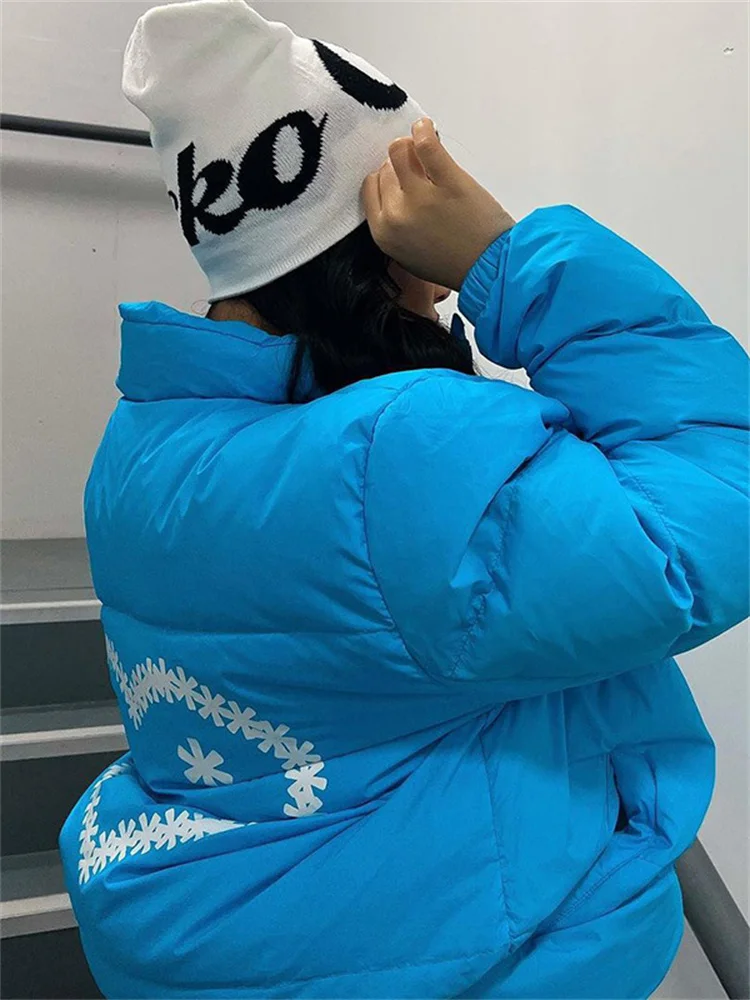 Fashion Letters Print Winter Keep Warm Coats Puffer Jackets For Women 2023 Long Sleeve Pocket Zipper Crop Top Bubble Wholesale