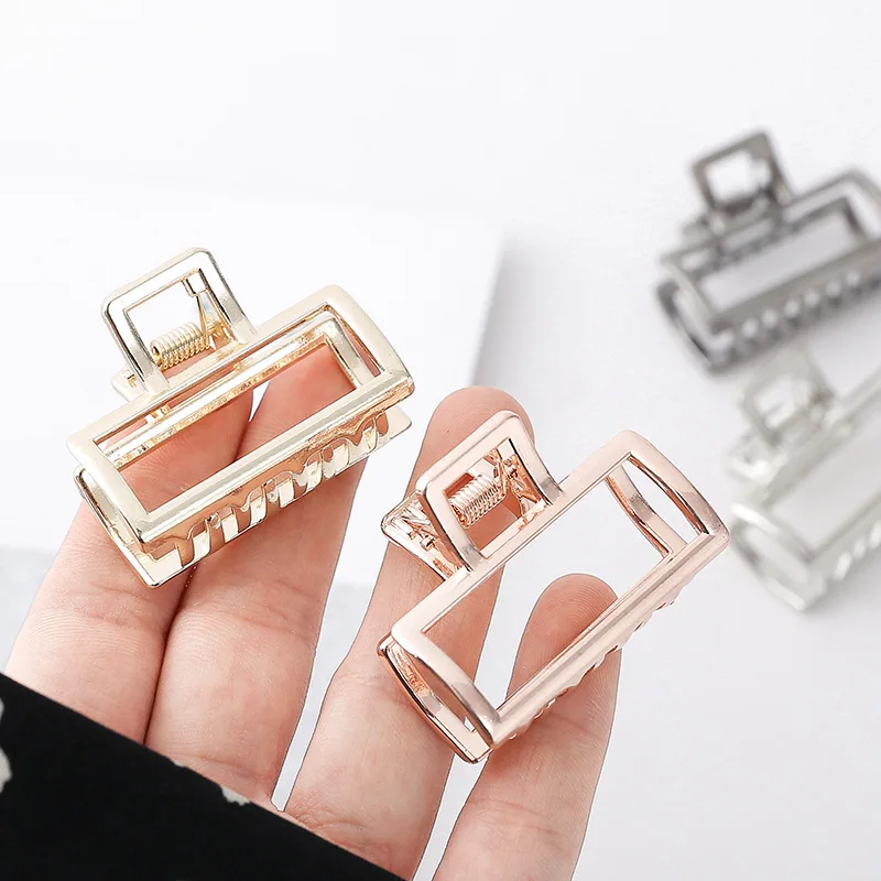 

Women Geometric Hair Claw Solid Color Hair Crab Retro Square Shape Mini Metal Hair Clips Claws Hair Accessories