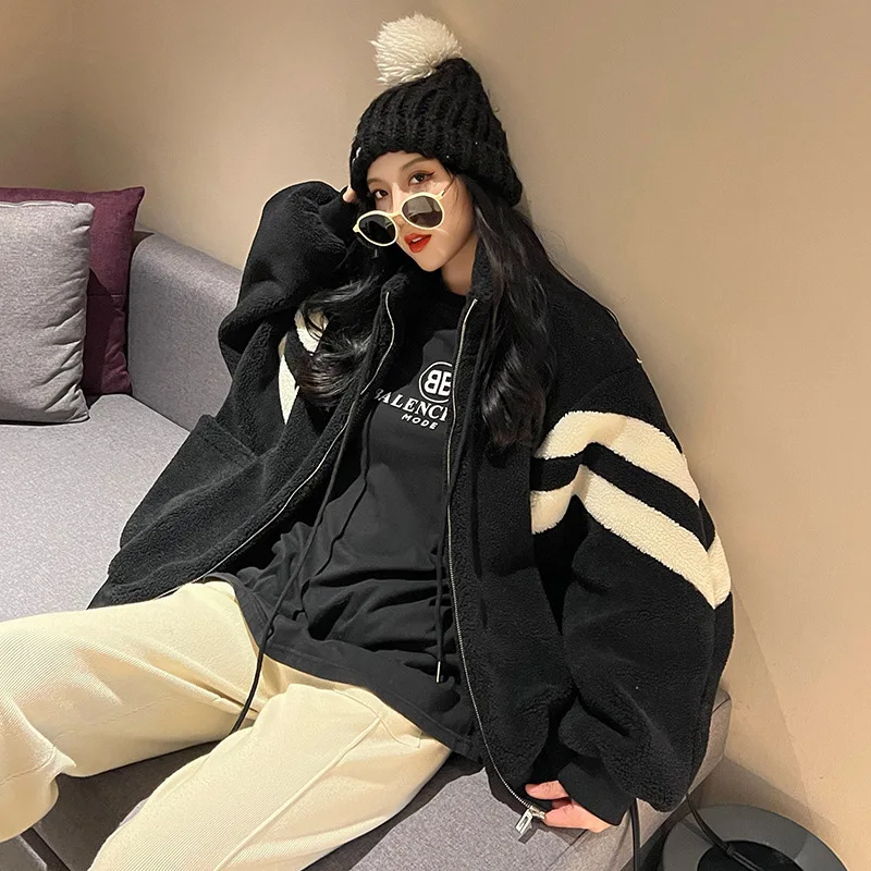 Куртка женская из овечьей шерсти свободная утепленная Флисовая теплая хлопковая