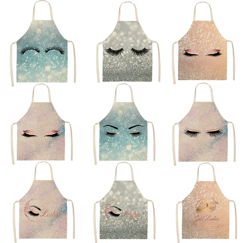 

Eyebrow Style Men Women Home Tablier Enfant Cleaning Tools Apron With Pockets Eyelashes Pattern Sleeveless Cotton Linen Aprons