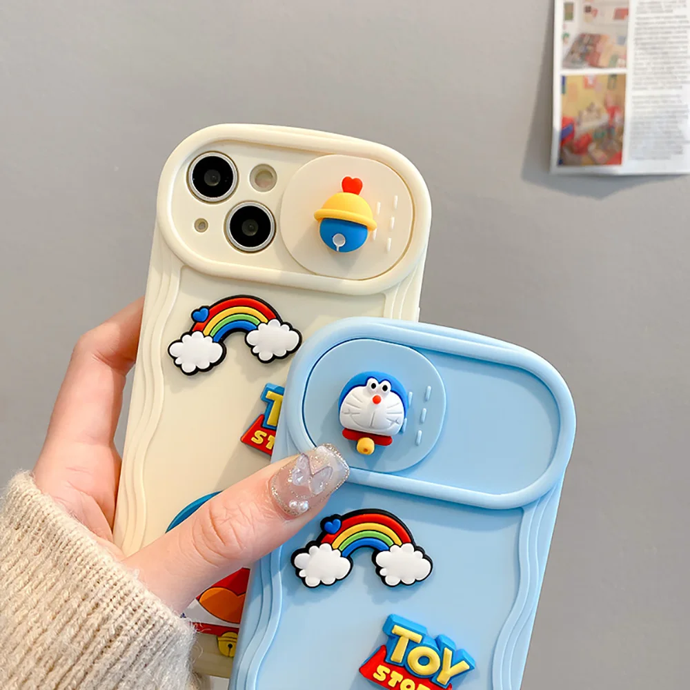 Cute Cartoon Doraemon Push The Window Phone Case for IPhone 14 13 12 11 Pro Max Plus Anti-shatter Silicone Back Cover