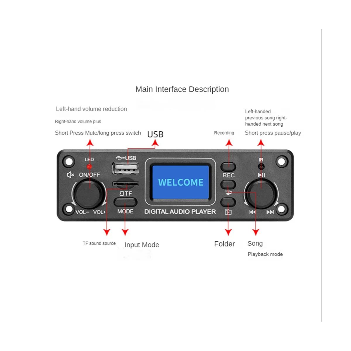 Цифровой аудио плеер Bluetooth MP3-плеер декодер плата 128x64 точек ЖК USB SD BT FM музыкальный
