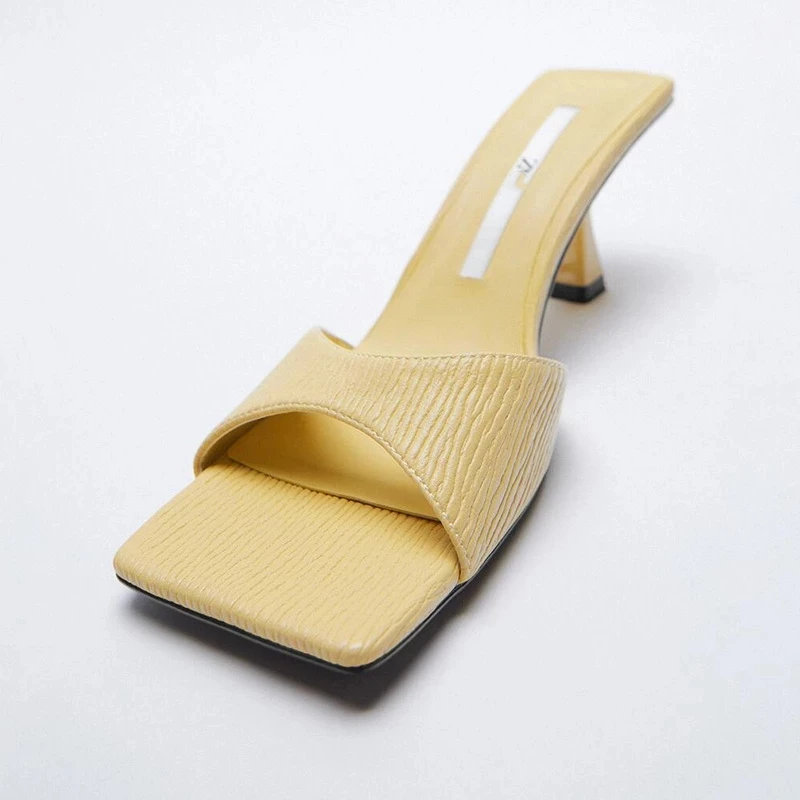 

Sandals Women 2021 Luxury Brand ZA Summer New Fashion Square Toe High Heel Sexy Stiletto Muller Sandals And Slippers Woman Shoes