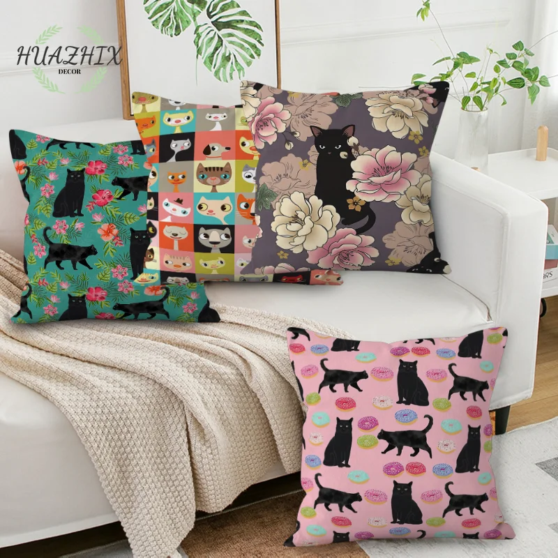

Floral Cat Print Pillow Case Peach Skin Cartoon Animal Pattern Living Room Sofa Car Seat Cushion Cover Decor Pillowcases Gifts
