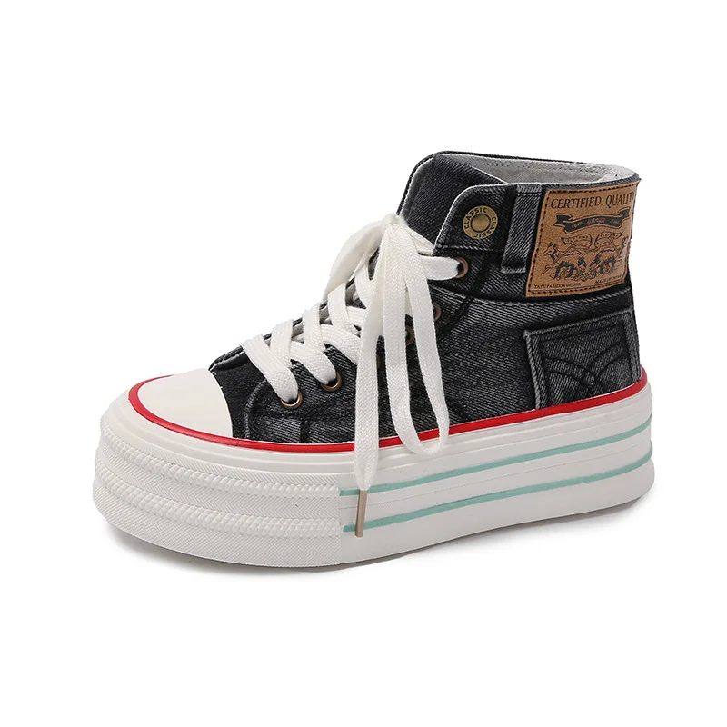 Женские блестящие парусиновые туфли высокие толстая подошва дышащая