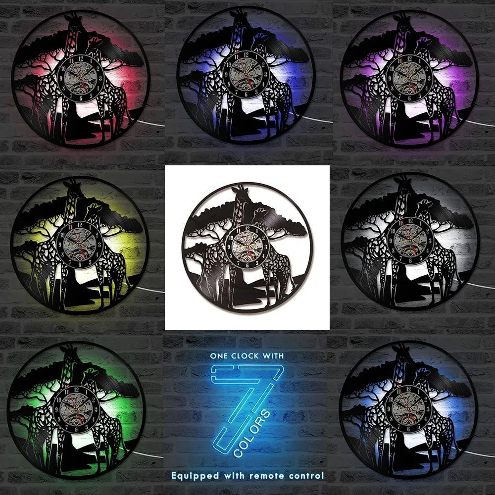 3D Милые настенные часы с записью животных жираф сафари темевинил CD домашний