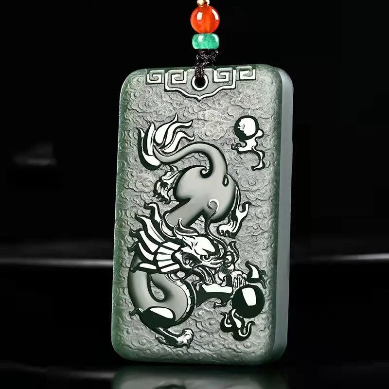 

MaiChuang/Hand Carved/ HeTian Cyan Jade Zodiac Dragon Necklace Pendant Fashion Elegant Personality Jewelry Men Women Couple Gift