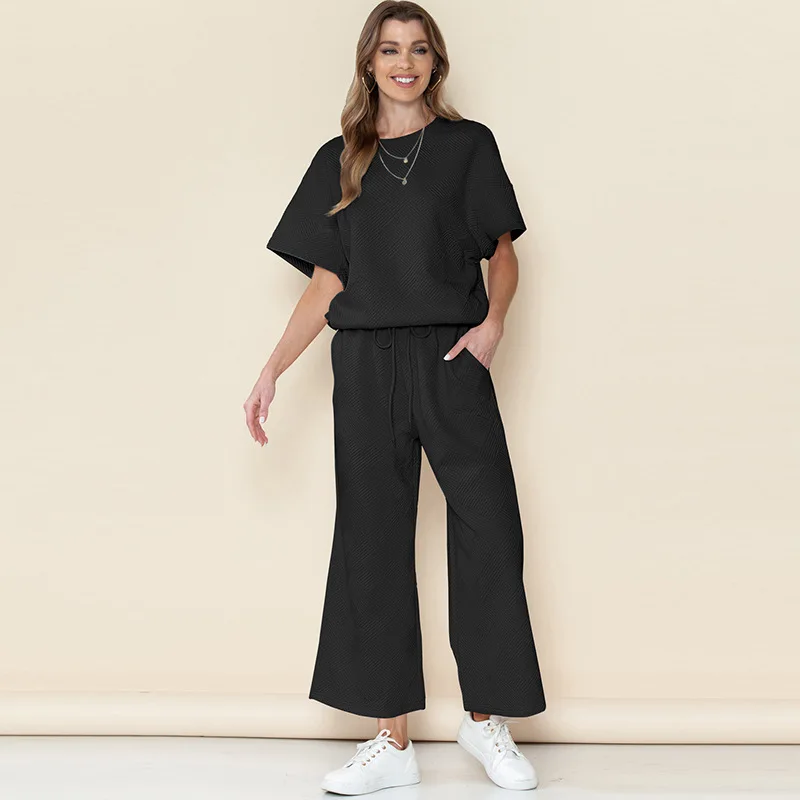 Новинка лета 2024 костюм для отдыха однотонный текстурный женская тонкая