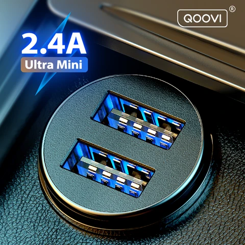Мини-автомобильное зарядное устройство 2,4 А, двойной USB, быстрая зарядка, универсальный мобильный телефон в автомобильной зарядке, планшете, GPS для iPhone 11, Xiaomi, Samsung, Huawei