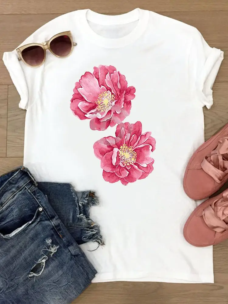 

Graphic Tee Women's Clothes T Clothing Short Sleeve Summer Flower Watercolor Cute Lovely Female Ladies Print Fashion T-shirts