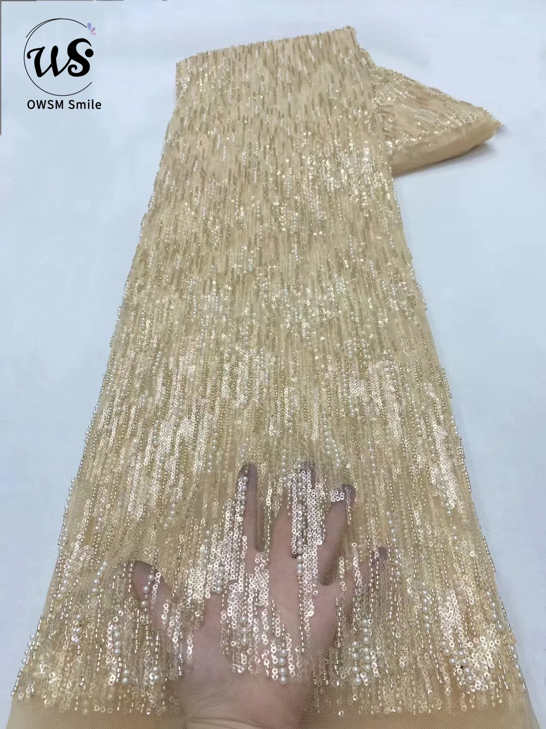 Высококачественное Сетчатое кружево с бусинами и блестками ручной работы в