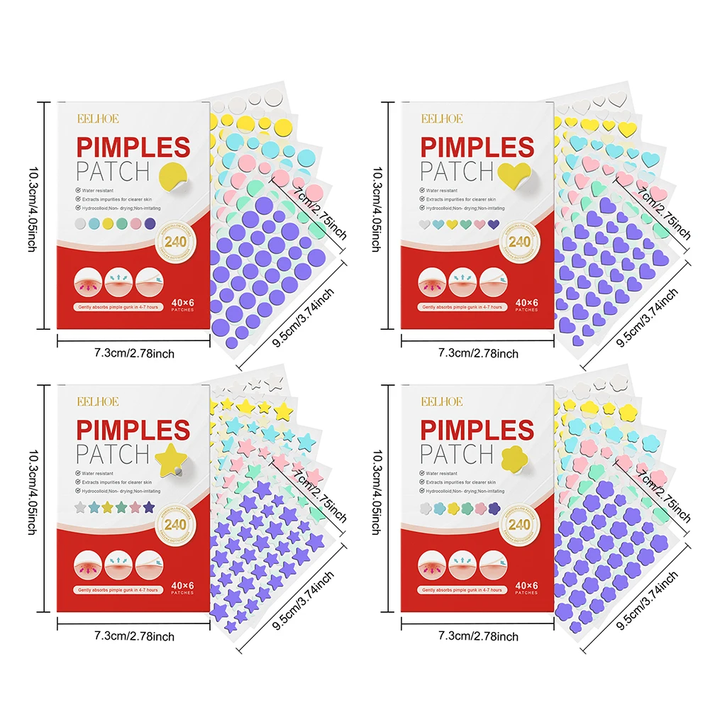 240 шт. пластыри от акне и прыщей круглые/в форме сердца/цветка/звезды