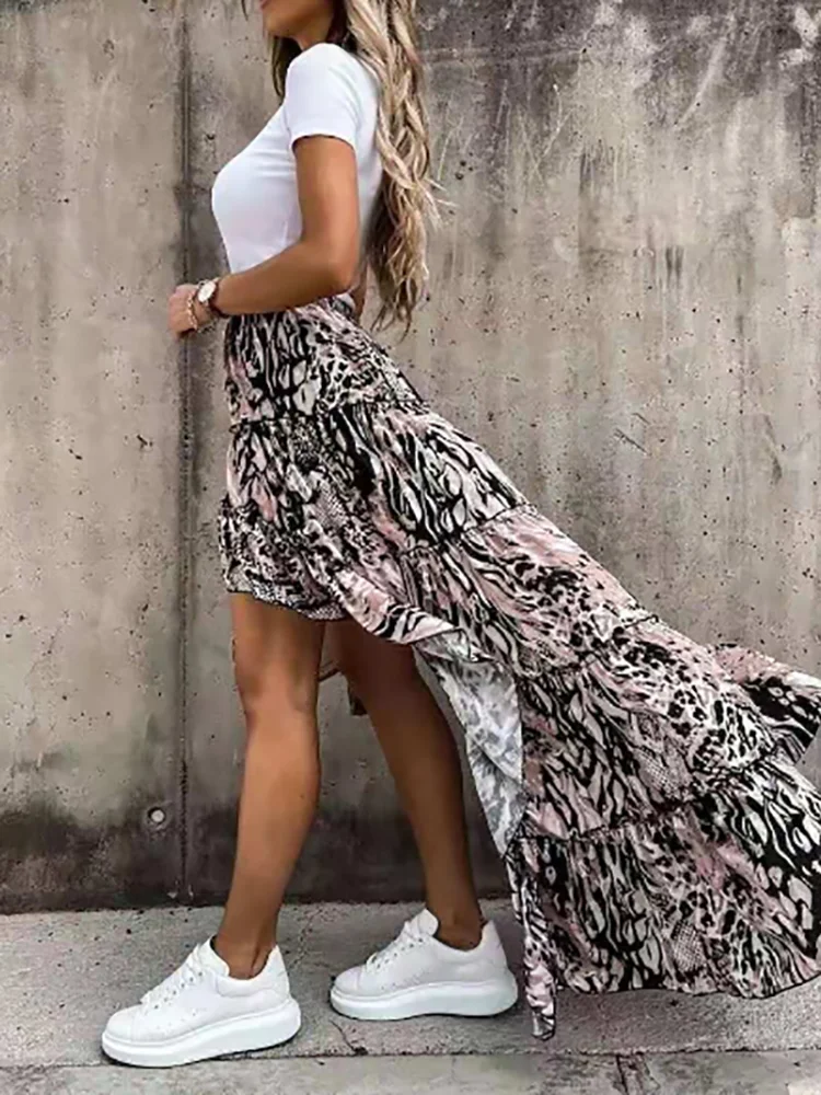 Новая летняя Женская Асимметричная длинная юбка с принтом Офисная стильная