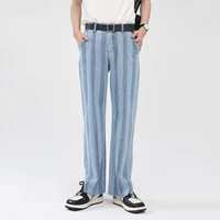 four seasons mens korean version hip hop loose straight stripe split design men jeans ins hot sale boyfriend jeans men fashion