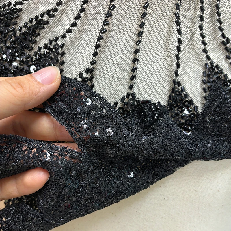 Новый Дизайн Вышитое Кружево С Зелеными И Черными Блестками Сделай Сам Пришивные