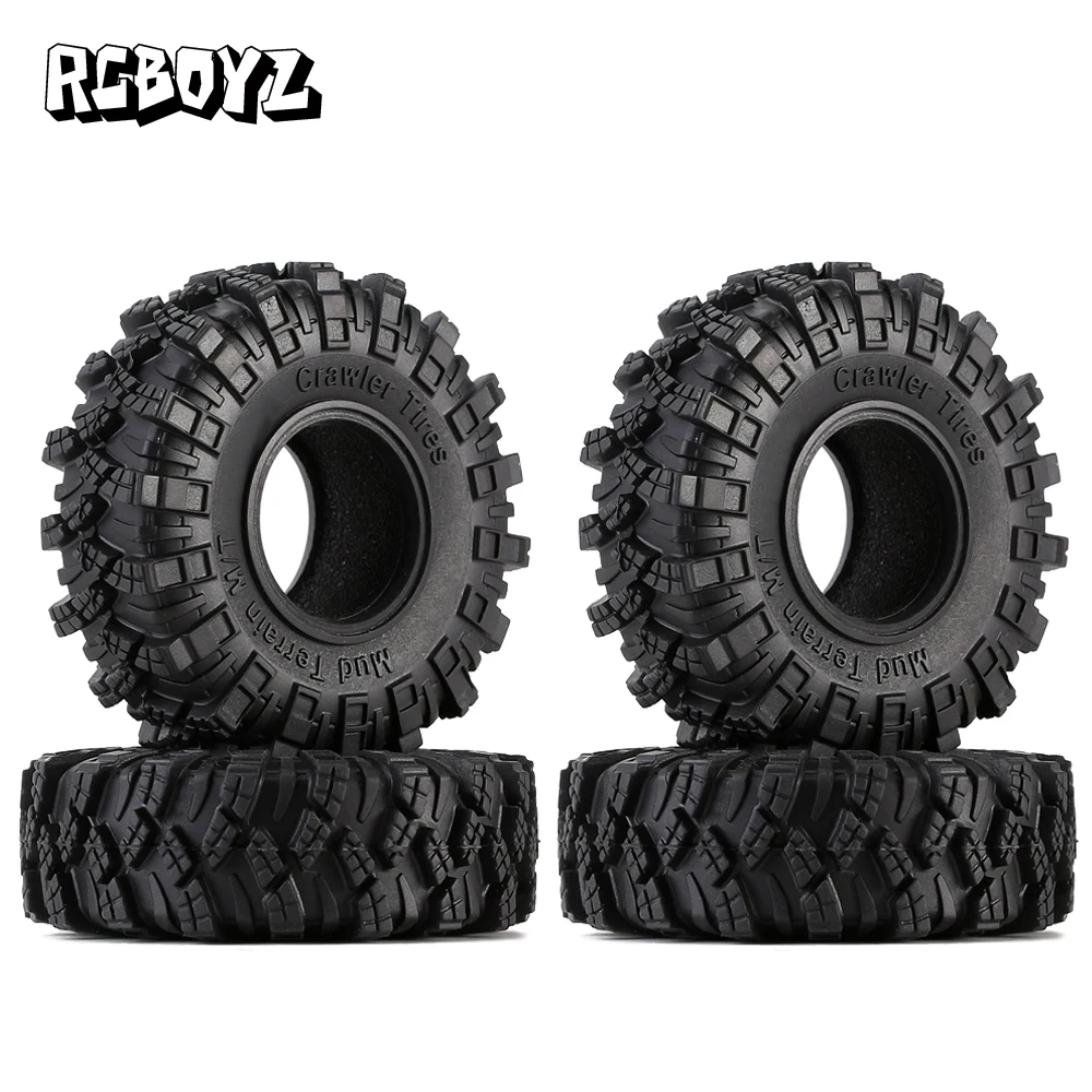 

RCBOYZ 4PCS 1.0" Tires Rubber Crawler Wheel Tires for 1/18 TRX4M SCX24 Axial 1/24 1/18 Mud Terrain Tires Tracked RC Crawler Car