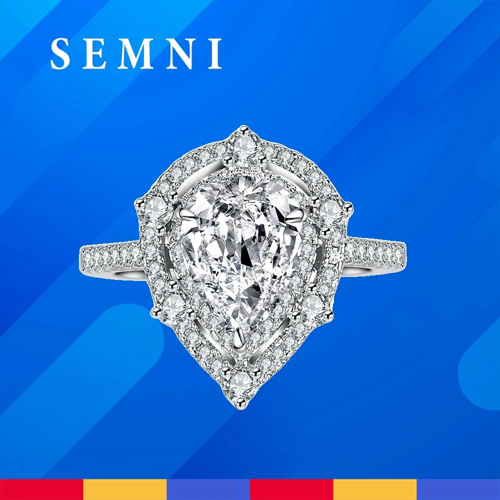 SEMNI 2.0CT Муассанит бриллиант Женская Бриллиантовая Серебряная Обручальная лента