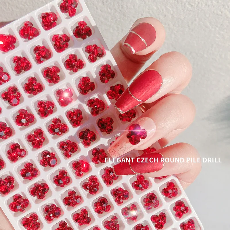 

4pcs New Year Chinese red super flash Czech pile drill luxury big red three-dimensional rhinestone girl pink manicure pile drill