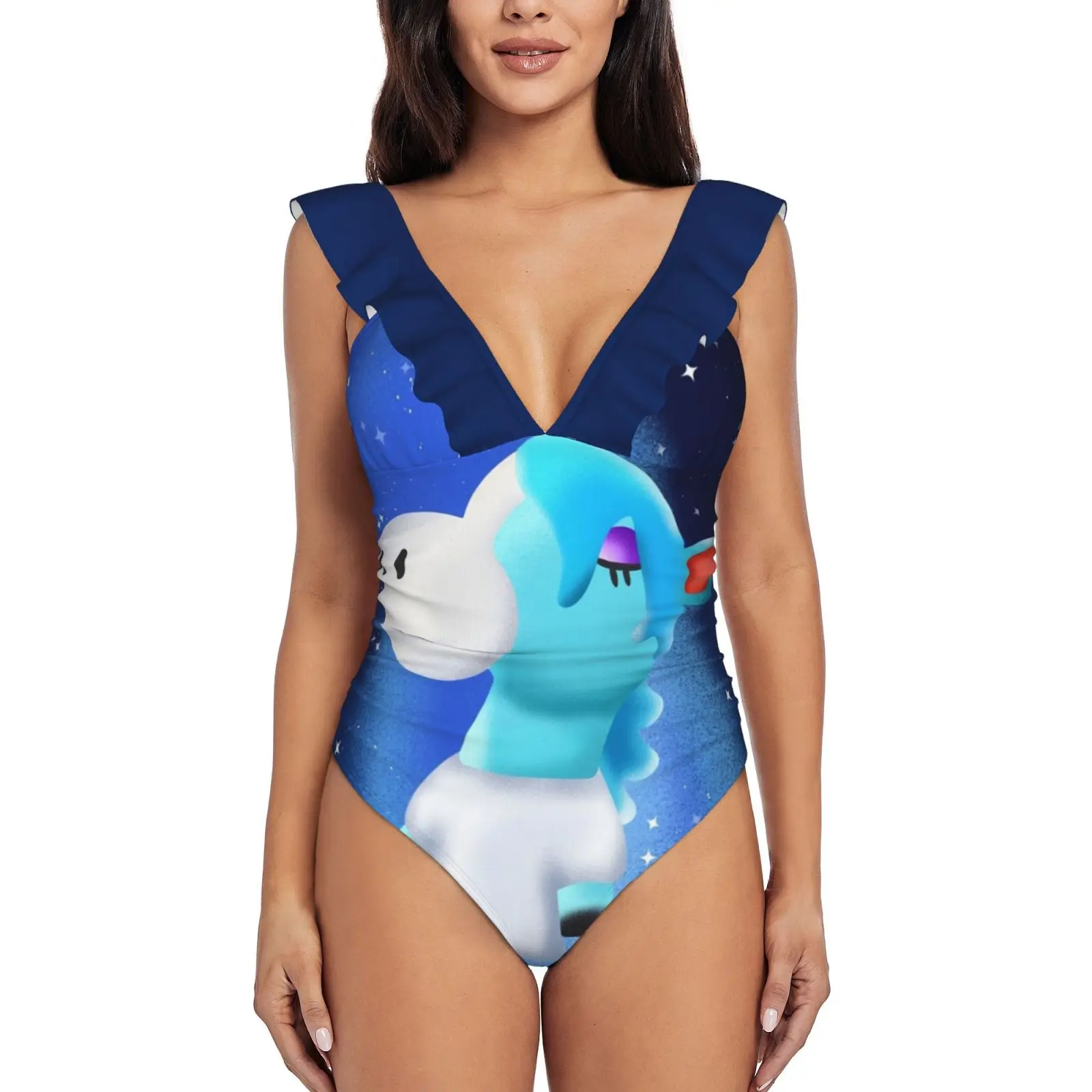 

Новые купальники с принтом, купальник с глубоким V-образным вырезом и оборками, сплошной купальник, пляжная одежда, монокини, милая лошадь, к...