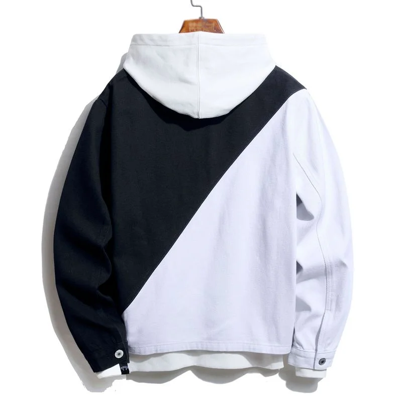 Men's Black White Spliced Denim Jacket 